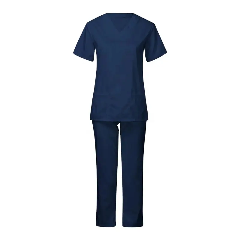 Vendita calda Medical Scrubs Poly/tessuto di cotone manica corta uniforme da infermiera top e pantaloni Navy scrub uniformi set all'ingrosso