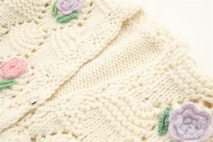 女性用Vネックロング冬カーディガンセーターカジュアルスタイル美しい花の装飾 - Product Image 4