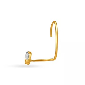 Round Moissanite Diamond Wire <b>Nose</b> Pin Solid 14K Yellow Gold made in Lab Grown Diamonds Wedding Gift Anniversary Gift Jewelry - Product Image 3