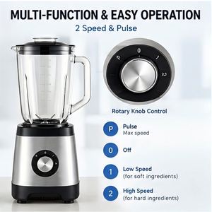 Nueva Licuadora de Mesa Eléctrica Automática de 350-1800W y 5 Velocidades, Vaso de Vidrio de 1.5L, Carcasa de Acero Inoxidable, para Preparar Smoothies - Product Image 2