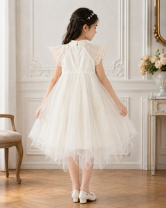 ชุดเดรสเด็กผู้หญิงปักลายสวยงามพร้อมผ้าคลุมตาข่ายสำหรับงานแต่งงาน - Product Image 2