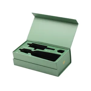 Fabricante de China, venta al por mayor, cajas de papel de cartón rígido verde de lujo con logotipo personalizado impreso, caja magnética personalizada con inserto de espuma