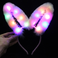 Serre-tête pour filles avec oreilles de lapin à plumes, pince à cheveux avec rembourrage en coton, design lumineux scintillant pour Halloween