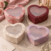 Scatola Regalo Rigida con Coperchio e Base in Cartone Testurizzato, Logo Stampato, Finestra a Forma di Cuore per Confezione Fiori, Vendita all'Ingrosso