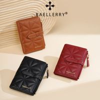 Dompet Koin Wanita Pendek Baellerry Premium dengan Kancing dan Resleting, Warna Merah, Model Fashionable