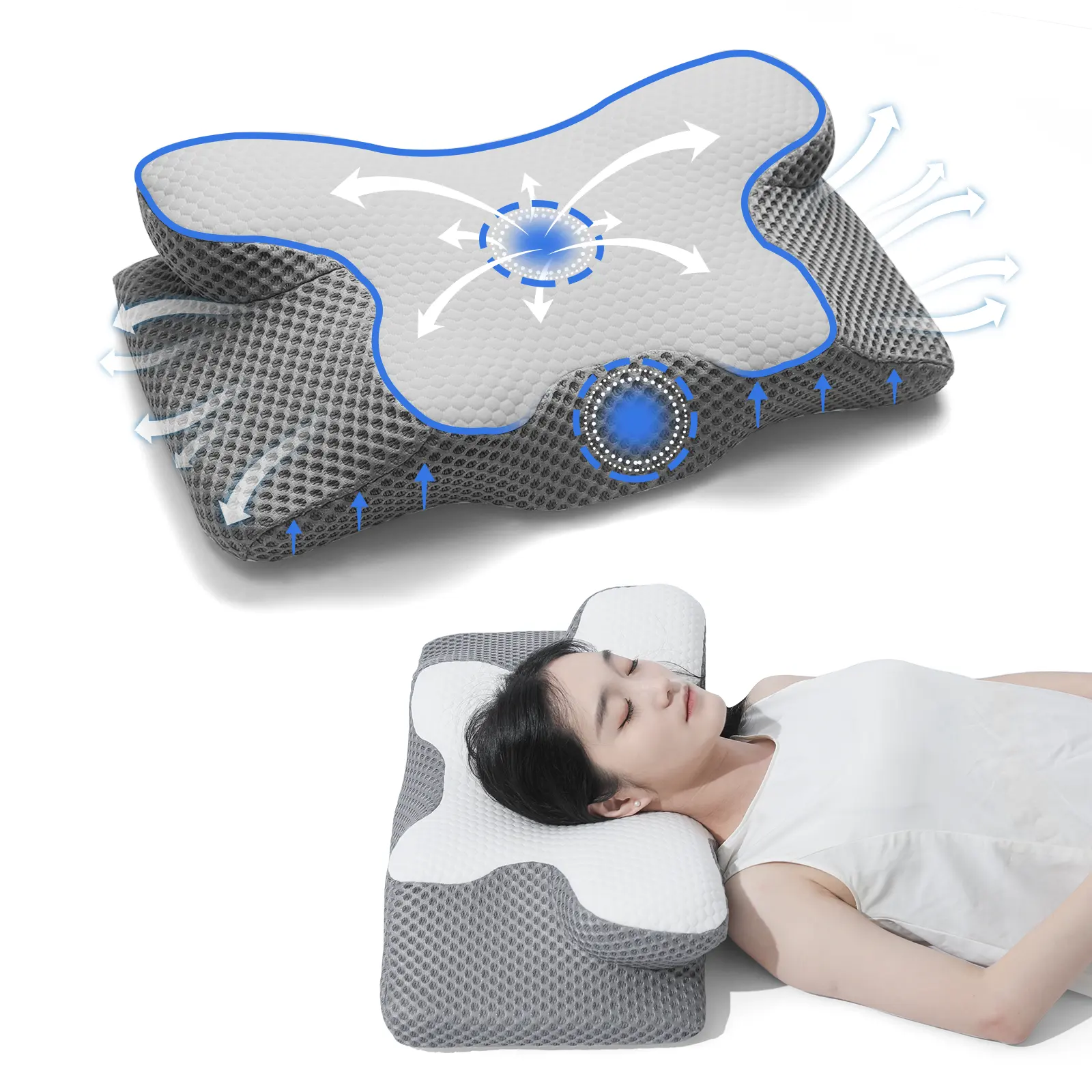 Venta caliente cuerno almohada espuma cuello contorno ortopédico Cervical sueño memoria espuma almohada lado dormir almohada