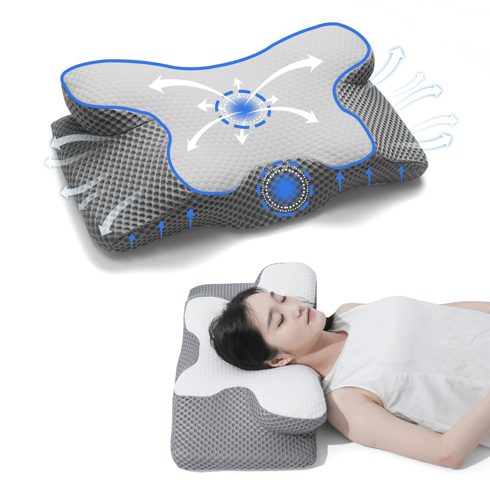 Vente chaude Corne oreiller Mousse Cou Contour Orthopédique Cervical Sommeil Mousse À Mémoire Oreiller côté dormeur oreiller