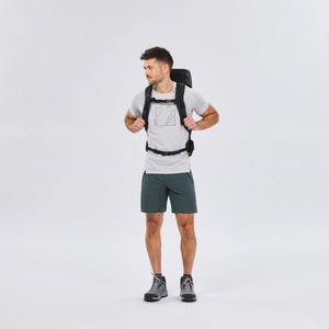 Shorts de randonnée pour hommes en velours côtelé, décontractés, extensibles, à séchage rapide, performants, avec poches et ceinture, gris foncé et vert - Product Image 3