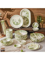 Service de Table en Céramique de Luxe 62 Pièces Style Français Muguet – Bols à Riz et Assiettes Plates pour la Maison, Idéal pour un Dîner de Bienvenue