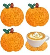 Lot de 6 sous-verres tricotés faits à la main pour décor de citrouille d'automne Protection de table pour Thanksgiving pour la maison