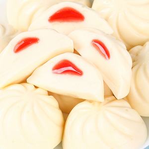 Halal snoep op maat, groothandel, OEM, ODM, bulk, zachte gummies fabrikant, baozi-vormige, met jam gevulde 3D gummies - Product Image 1