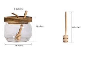 Tarro de miel transparente de diseño único con cuchara de madera, ideal para servir miel, té, café, uso en la cocina, disponible a buen precio. - Product Image 5