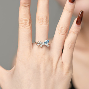 แหวนเพทายรูปหยดน้ำประดับโบว์ ของขวัญเครื่องประดับแฟชั่นสตรี - Product Image 4