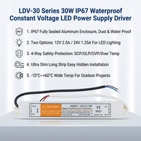 Alimentation LED étanche IP67 LEYU LDV-30-24 30W 24V 1.25A, convertisseur AC/DC ultra-plat à sortie unique pour extérieur