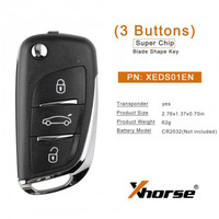 Xhorse-llave de control remoto vvdi universal XEDS01EN DS, 3 botones con Chip integrado, versión en inglés