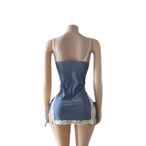 PEEQI FC1366 Abito Mini Aderente da Donna in Pizzo Sexy con Inserti, Non in Denim, con Spalline Sottili e Spacco Laterale - Product Image 5