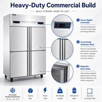 Refrigerador Comercial de Cuatro Puertas con Doble Temperatura, Acero Inoxidable, Enfriamiento por Aire, Sin Escarcha, para Restaurante