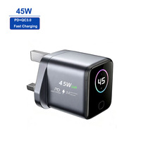 Cargador Rápido GaN de 45W de Fábrica, Enchufe UK, PD QC3.0, Adaptador de Pared USB C, Pantalla Digital, Mini Cargador de Viaje Resistente al Fuego para Dispositivos Móviles