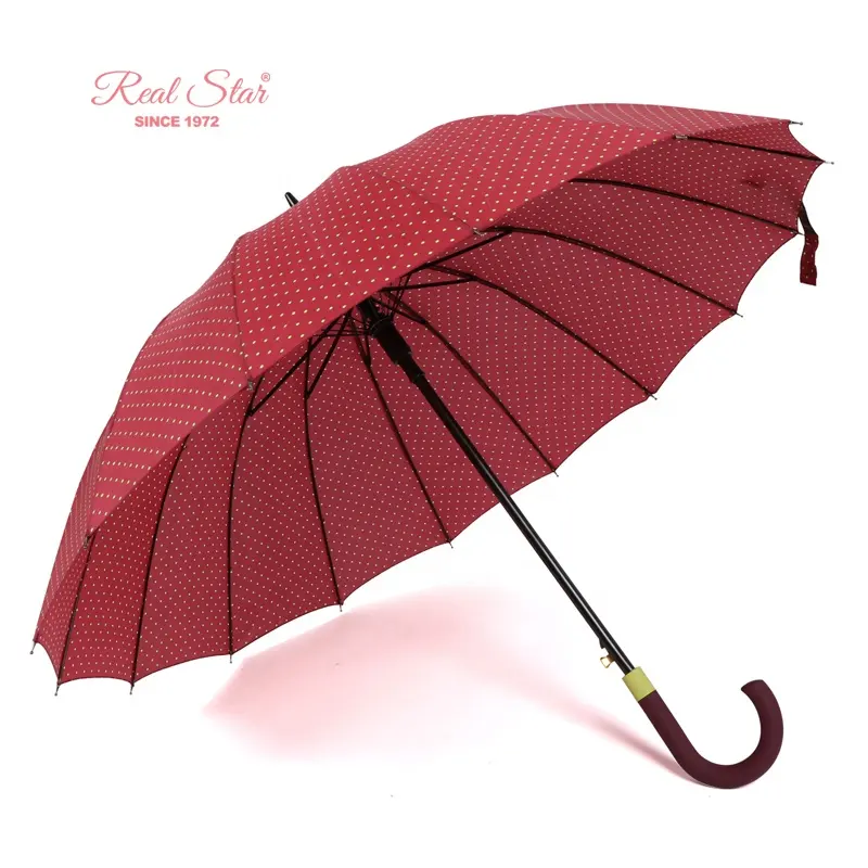 RST bayanlar moda noktası tasarım büyük 16 kaburga düz kırmızı ve beyaz şemsiye polka noktaları ile