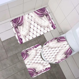 Bộ 4 mảnh của lưới kim cương màu tím in rèm tắm không thấm nước với 12 móc và thảm sàn phòng tắm - Product Image 4