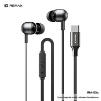 Écouteurs filaires intra-auriculaires Remax avec contrôle Type-C, prise jack 3,5 mm, câble de 120 cm, transducteur dynamique et microphone