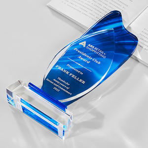 Blue Glass <b>Trophy</b> Laser Engraved Award <b>Plaque</b> For Business Gifts Various Sizes Durable - Product Image 1