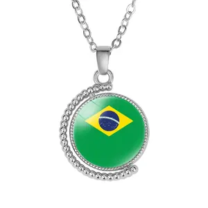 Wholesale Brazil Flag Time Gemstone Double sided Rotating Pendant Necklace