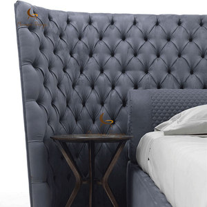 Italian Modern Luxury Solid Wood <b>Frame</b> Grery Genuine Leather King <b>Size</b> Double <b>Bed</b> - Product Image 4