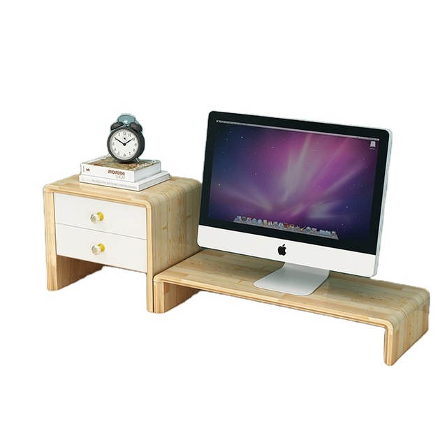 DIY Wooden Desk Monitor Riser Stand W/ 2 Drawer Shelf Keyboard Storage Organizer for Computer, Laptop, Desk, IMac, Eco-Friendly