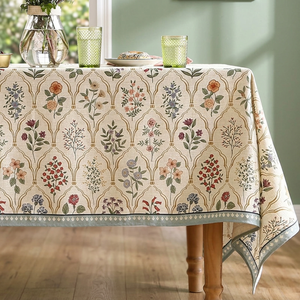 Nappe carrée classique en coton et lin imprimé floral pour la maison, lavable, résistante à la chaleur, personnalisable - Product Image 1
