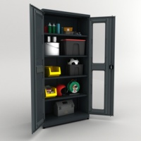 Gabinete de Almacenamiento de Acero Resistente con Recubrimiento en Polvo, Diseño 2023, Alta Calidad, 2 Puertas con Bisagras, 2 Ventanas de Visualización, 4 Estantes, 3 Puntos de Anclaje