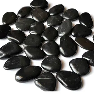 Natural Engraved Marble Smooth Pebbles Rock Landscaping Paving Garden Decoration Black Polished Flat River Rocks