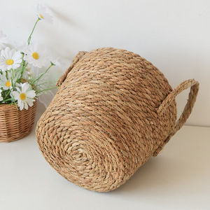 Seaweed Woven Plant <b>Basket</b> Round Standing Type Straw Fiber Balcony Flower Pot Storage <b>Basket</b> - Product Image 2