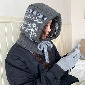 Fair Isle Knitted Wool Balaclava Hat With Neck Warmer For Women Autumn Winter Windproof Gray 56-58Cm - Product Image 2