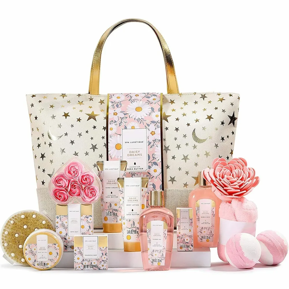 Daisy Dreams Spa Geschenk korb für Frauen, 15 Stück & Set mit ätherischem Öl, Körper butter, Badesalz