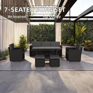 Ensemble <span class=keywords><strong>de</strong></span> canapés d'extérieur modernes 7 places en rotin PE pour <span class=keywords><strong>jardin</strong></span>, salle à manger et hôtels/villas – Mobilier en osier plastique abordable - Product Image 1