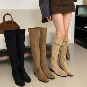 Luxury Fashion Boots Imported Calfskin <strong>Horse</strong> Bit <strong>Square</strong> Heel Autumn Winter Flat Boots - Product Image 1