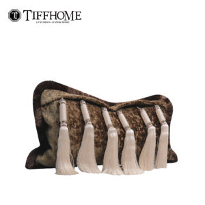 Cojín Decorativo con Borlas Marrones TiffHome, Cojín Lumbar de Diseño con Parches, Ideal para Cafeterías, Bares <span class=keywords><strong>y</strong></span> Salas de Exhibición - Product Image 3