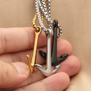 Collier avec pendentif ancre en acier inoxydable, design géométrique rétro pour homme, 280440 - Product Image 2