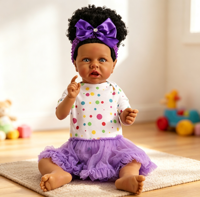 22 Zoll Schwarze Hautfarbene Reborn-Babypuppe Afroamerikanisch Weichvinyl Realistische Lebensechte Neugeborenen-Puppe Geschenk für Kinder