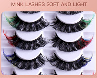 Lot de 7 paires de faux cils colorés à rayures pour festivals, Halloween et maquillage de scène – En stock