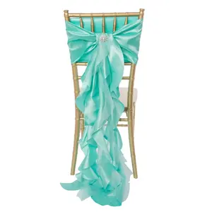 LONGSUN HOT Elegant blush pink curly willow chiffon chair sash for chiavari chair