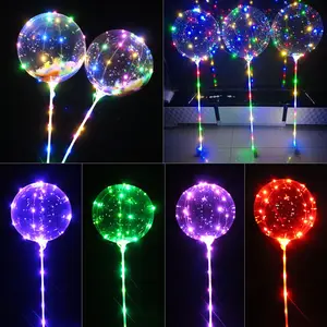 Ballon Bobo lumineux à hélium, bâtons de Ballons transparents, décorations de fête d'anniversaire et de mariage pour enfants, ballon lumineux Led Transparent