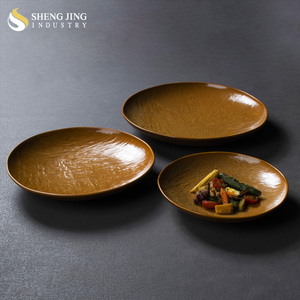 Village Rustic <strong>Wood</strong> Appearance Design 7" 9" 11" Round Ceramic Gold Galzed Deep Dish Dinner <strong>Plate</strong> - Product Image 6