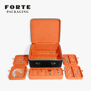 FORTE Custom Logo Handmade PU Leather Jewelry <b>Box</b> <b>Gift</b> <b>Earring</b> Organizer Case with Zipper Closure Double Layers Luxurious - Product Image 5