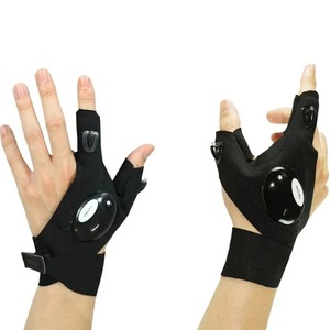 Gants sans doigts avec lampe torche LED étanche pour la pêche, le camping, la randonnée, la survie, la sécurité, outil multifonctionnel pour la nuit en extérieur - Product Image 1