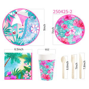 Ensemble de 8 assiettes en papier jetables à thème tropical rose DAMAI, fournitures pour fête d'anniversaire, en papier, pour 8 personnes - Product Image 6