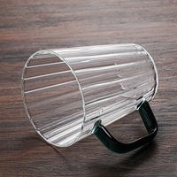 Mug à café en verre à rayures verticales avec poignée, tasse à thé en verre borosilicate, verre à boire compatible micro-ondes, idéal pour le bureau