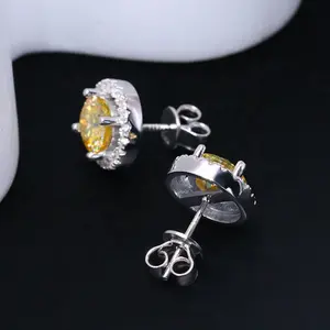 Perhiasan mode anting wanita tindik 0,5 CT 1 karat 2ct potongan bulat kuning moissanite anting berlian dengan sertifikat GRA