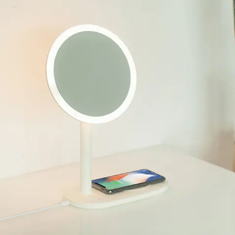 3 in 1 design LED table lamp makeup mirror wireless charger for QI standard mobile phone